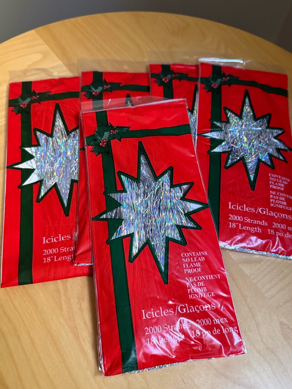 Set of 5 Christmas Tree Icicle Tinsels 2000 18" Strands Fireproof No Lead c2005